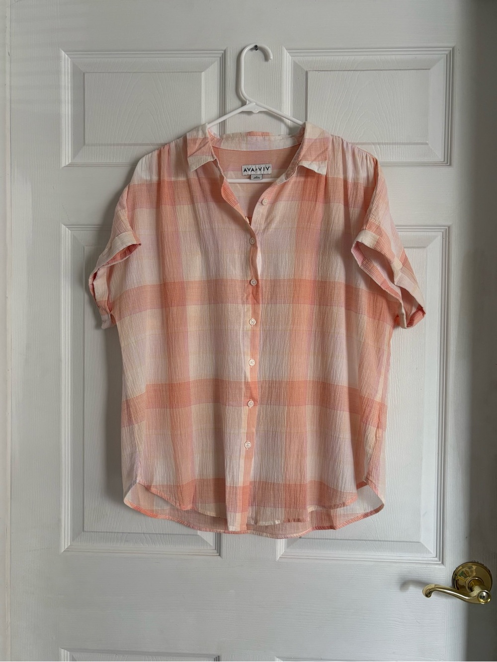 Women’s Ava & Viv Short Sleeve Plaid Button Down Shirt